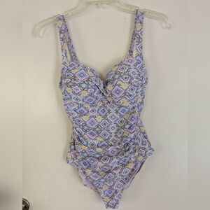 Niptuck Swim Multi Color Lavender White Blue Gold Bathing Swimsuit 12